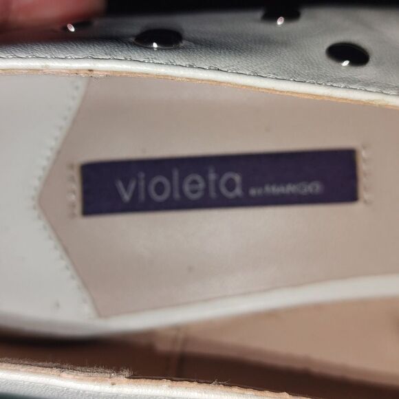 Violeta by Mango off white embellished studded flats  Sz 41 - Picture 5 of 7